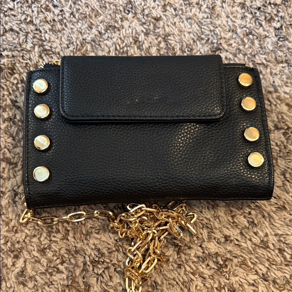 Hammitt Black Leather Crossbody with Gold Stud Detail